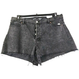 Old Navy ~Woman Plus Size 22~Black Denim Sky-Hi A-Line Short Raw Hem Button Fly